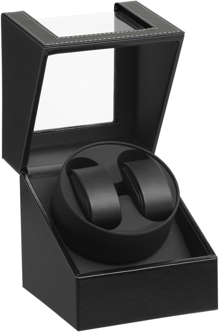 DRAIGERWAY Remontoir Montre Automatique, Automatische Uhrenbeweger Box PU Leder Uhrengehäuse mit leisem Motor Netzteil für Automatikuhren (Schwarz PU-DGW)