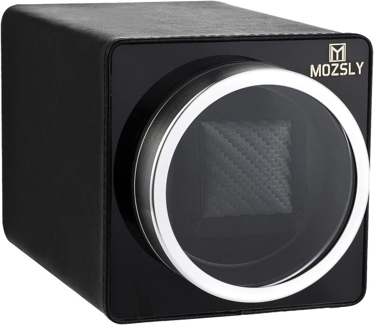 MOZSLY Remontoir pour Montres automatiques avec Moteur Silencieux 12 Réglage du Mode de Rotation Cuir Noir